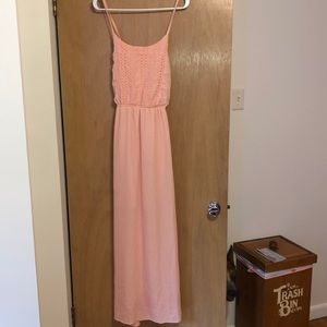 Long pink spaghetti strap dress